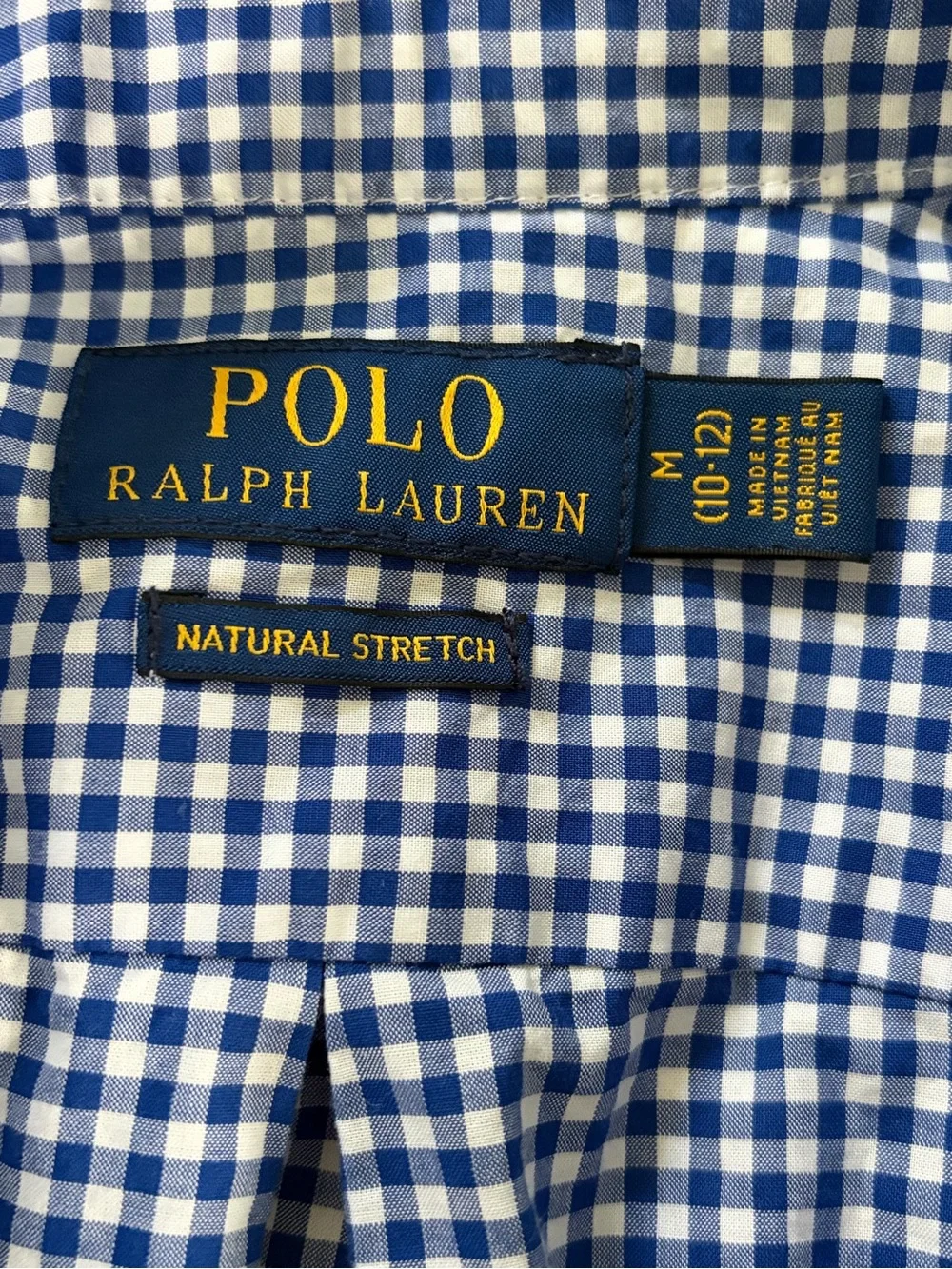 Ralph Lauren Boys M Cotton Poplin Shirt Blue White Gingham Button Down Preppy